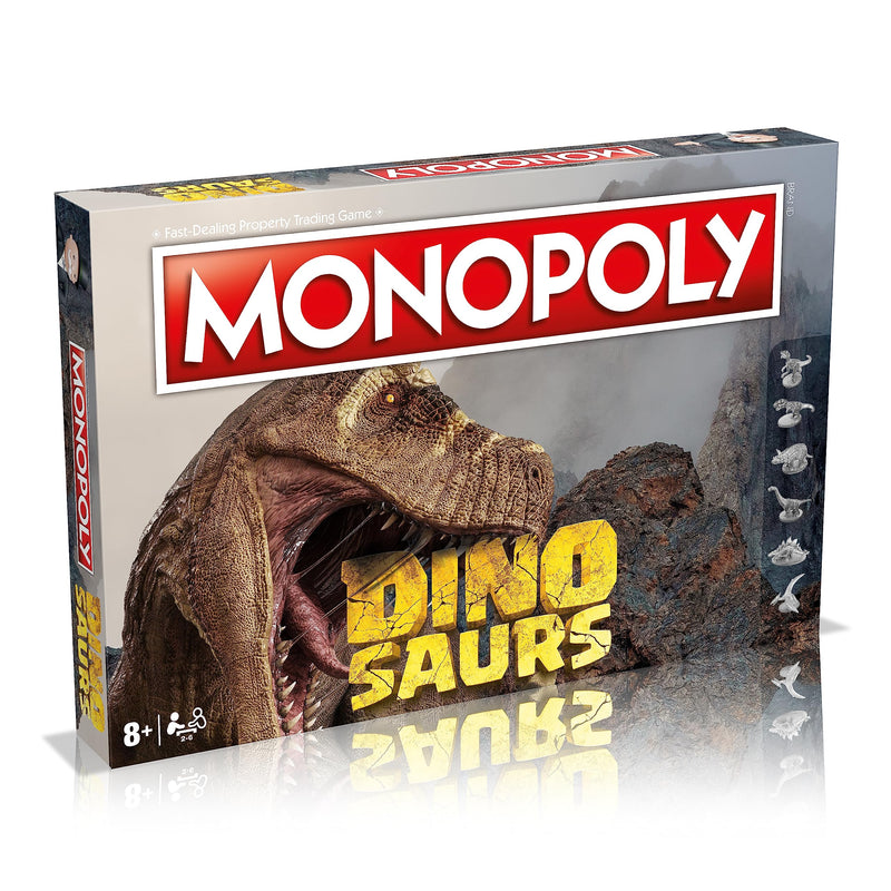 Monopoly Dinosaurs Board Game, Advance to T Rex, Velociraptor or Triceratops and trade your way to success, makes a great gift for players aged 8 plus